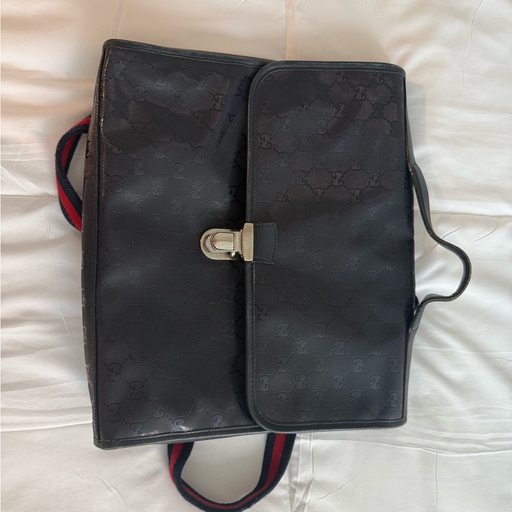 Gucci black GG monogram canvas briefcase / tote